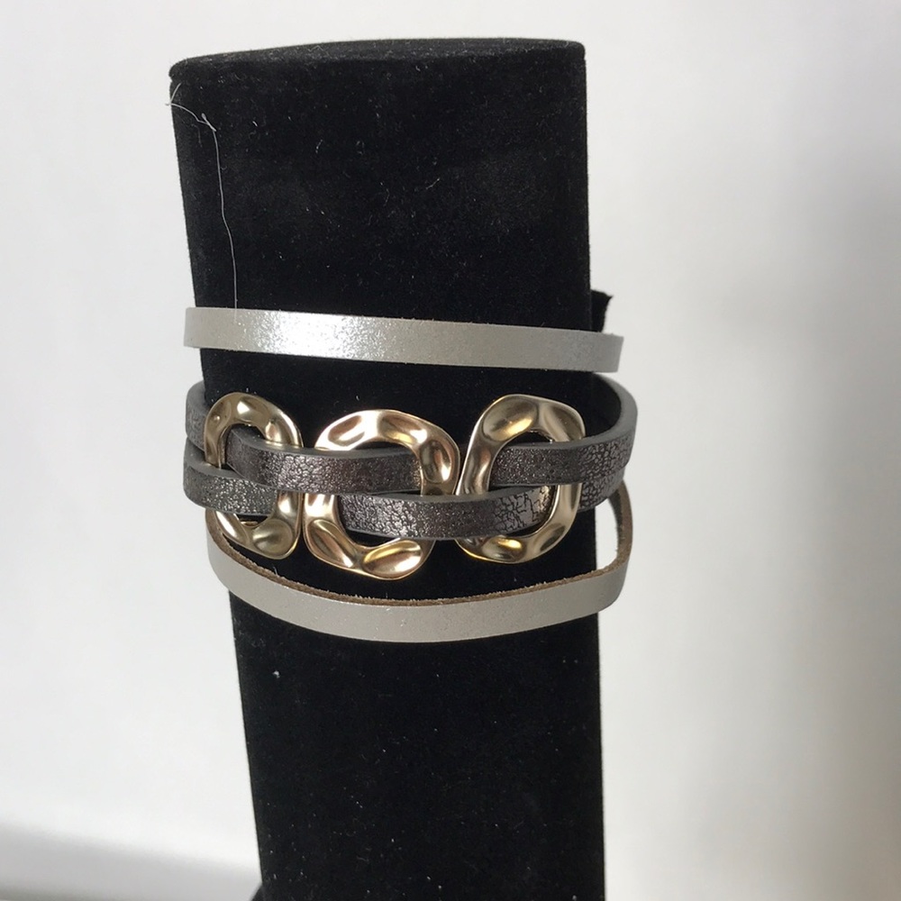 Gorgeous Silver Leather Bracelet Stack - image 2
